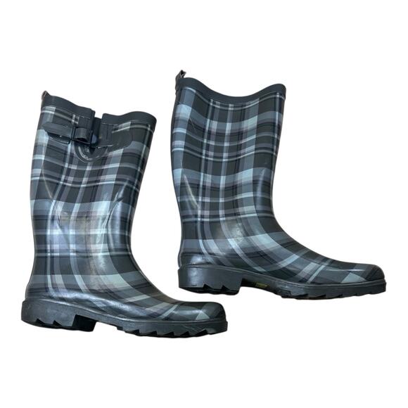 Capelli New York Shoes - Capelli New York Women’s Rain Boots Size 8 Gray Plaid Rubber Knee High GC